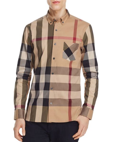 BURBERRY Thornaby Check Print S/S Slim Fit Stretch Shirt Camel